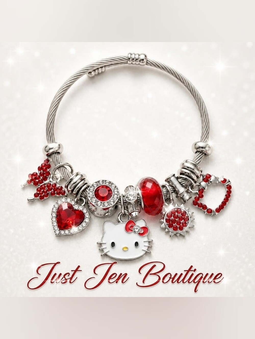 Hello Kitty Red Crystal Charm Bracelet by Just Jen Boutique- Gift Box Included - Picture 1 of 8